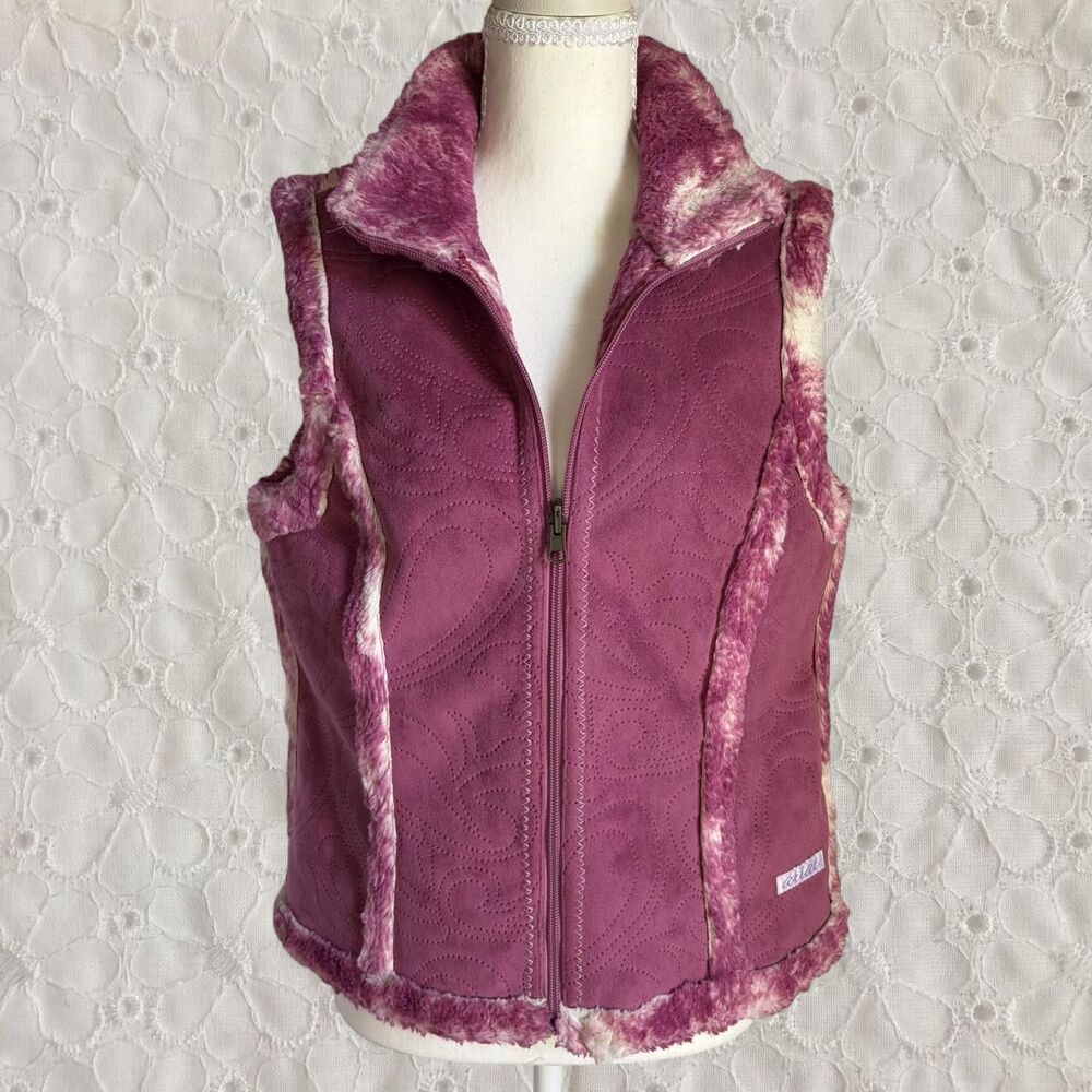Y2K Style Ariat Pink Purple Suede Faux Fur Vest